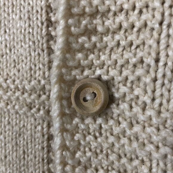 VTG Hand Knit Wool Fisherman’s Shawl Collar Cardigan Sz Small Cream Pockets - Picture 8 of 9
